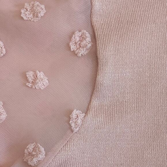 ADRIANNA PAPELL Swiss Dot Sheer Sleeve Sweater Women's Size L Dusty Pink - Picture 9 of 12